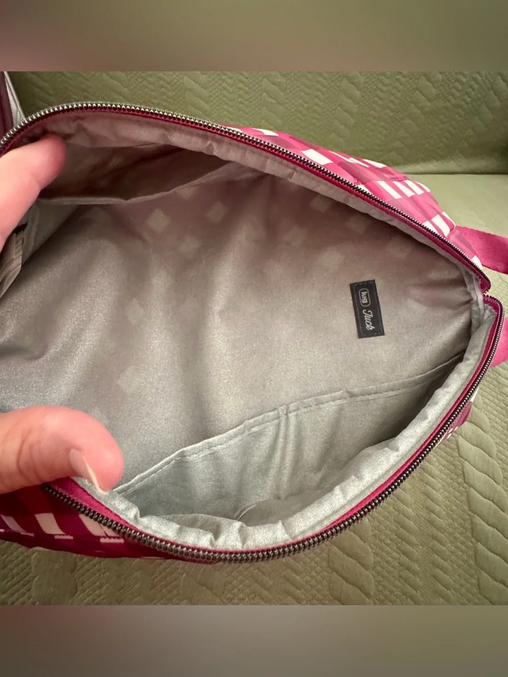 Lug Tuck Hot Iron Pouch Gingham Berry NWOT